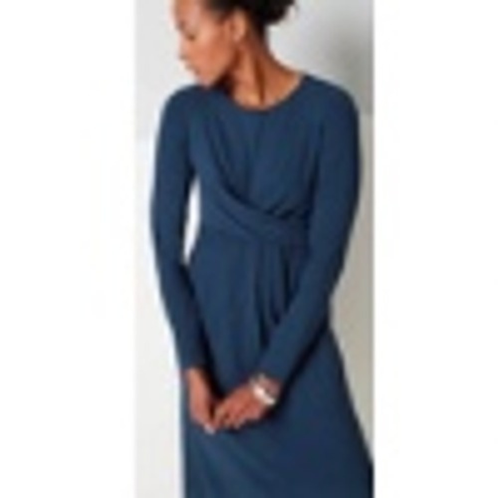J. Jill Dark Teal Blue Crisscross Long Sleeve Dress Women's Size XL Petite NEW